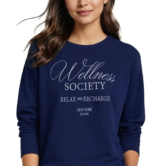WILDFOX ‘Wellness Society’ Keely Raglan Sweatshirt in Medieval Blue - Picture 2 of 11